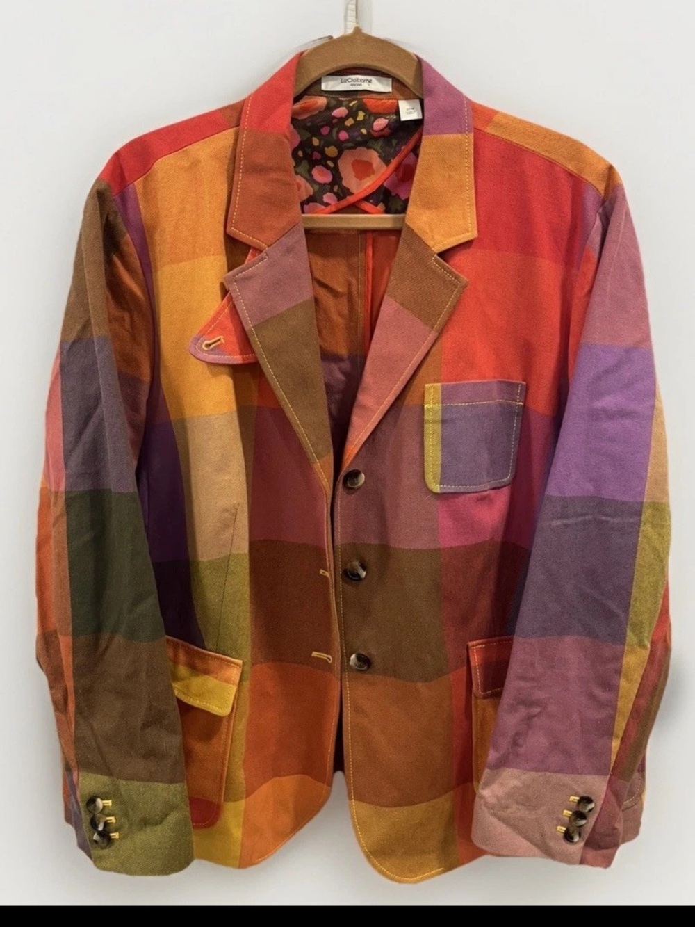 Liz Claiborne Colorblock Plaid Blazer Jacket Artsy Boho Patchwork 20W